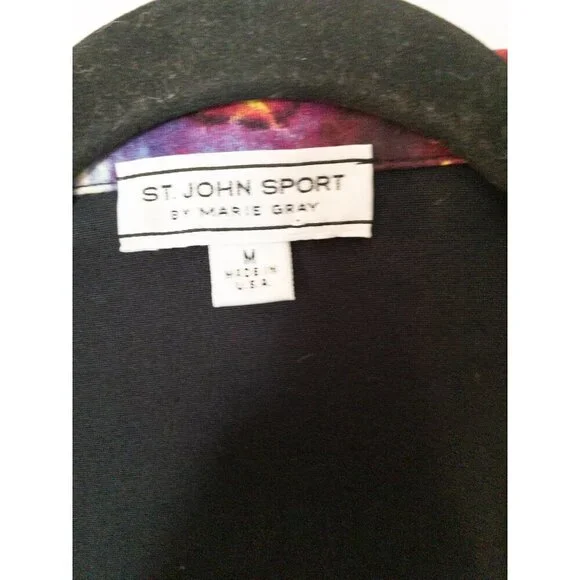 St. John Sport Black Jacket With Vibrant Printed Lining & Adjustable Drawstring - Picture 7 of 15